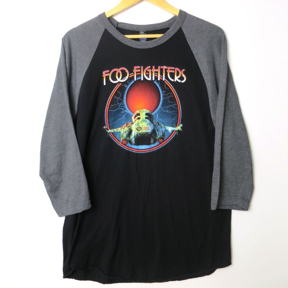 Foo Fighters Space Shuttle Red Moon Ship 3/4 Sleeve Baseball Shirt Size L